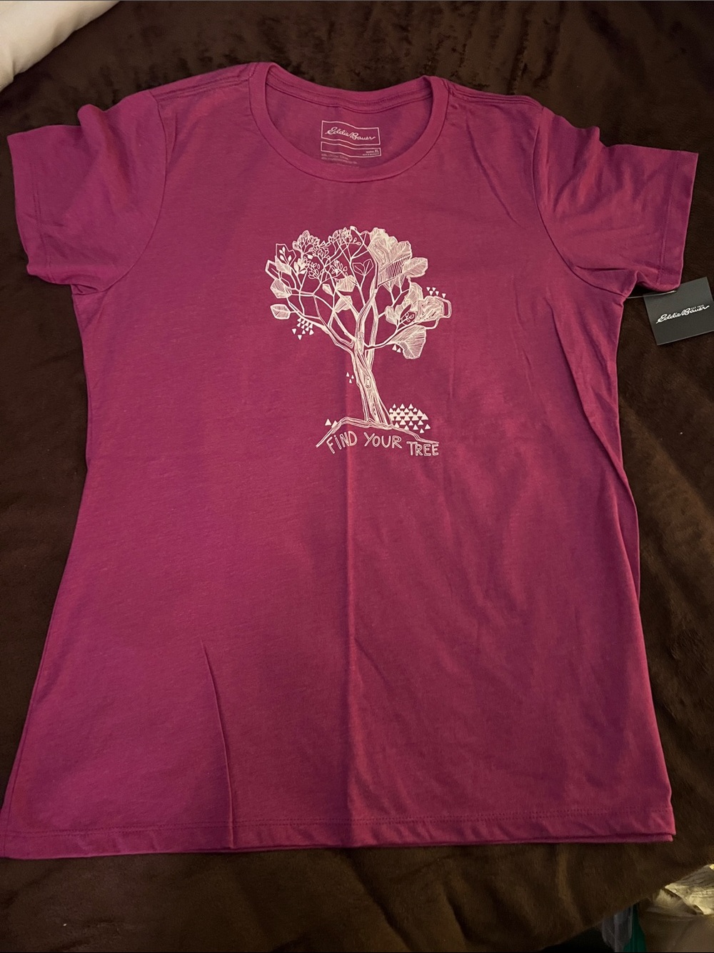 Eddie Bauer Women’s Pink Short Sleeve Tee with White Tree Graphic